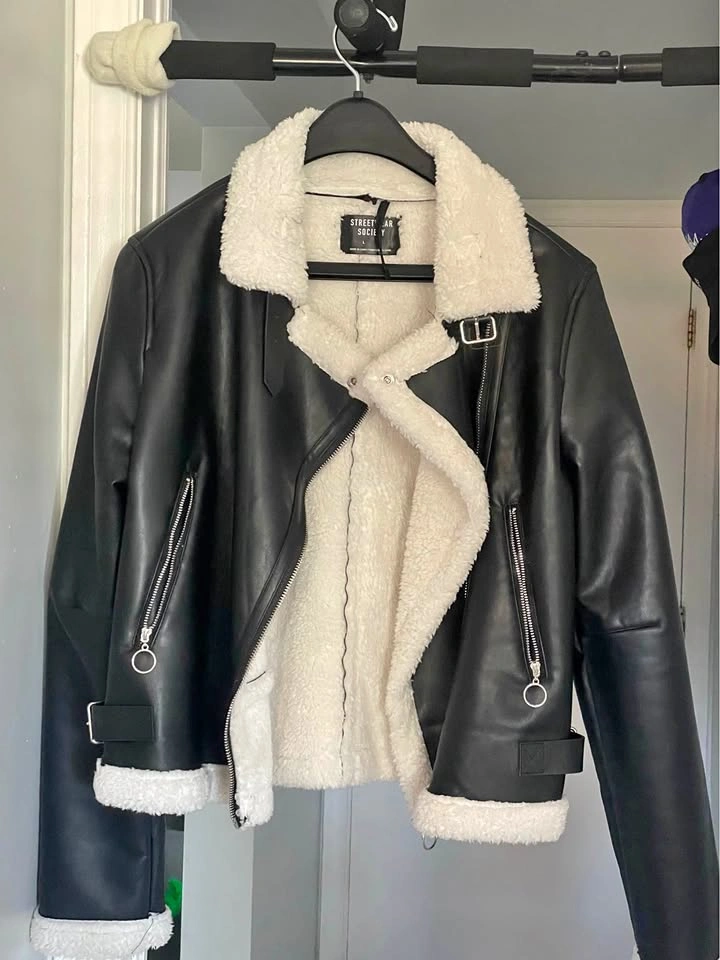 Women Large Black Faux Leather Jacket