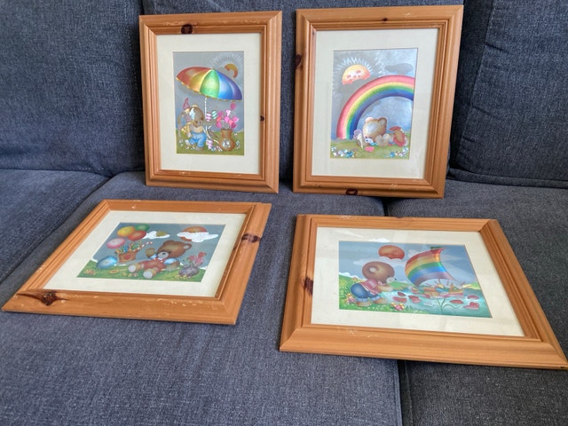 Vintage Dufex Foil Art Teddy Bear Framed Prints - Set Of 4