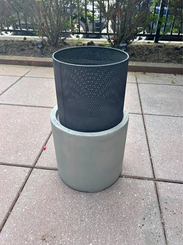 Gray Concrete Fire pit with Black Metal