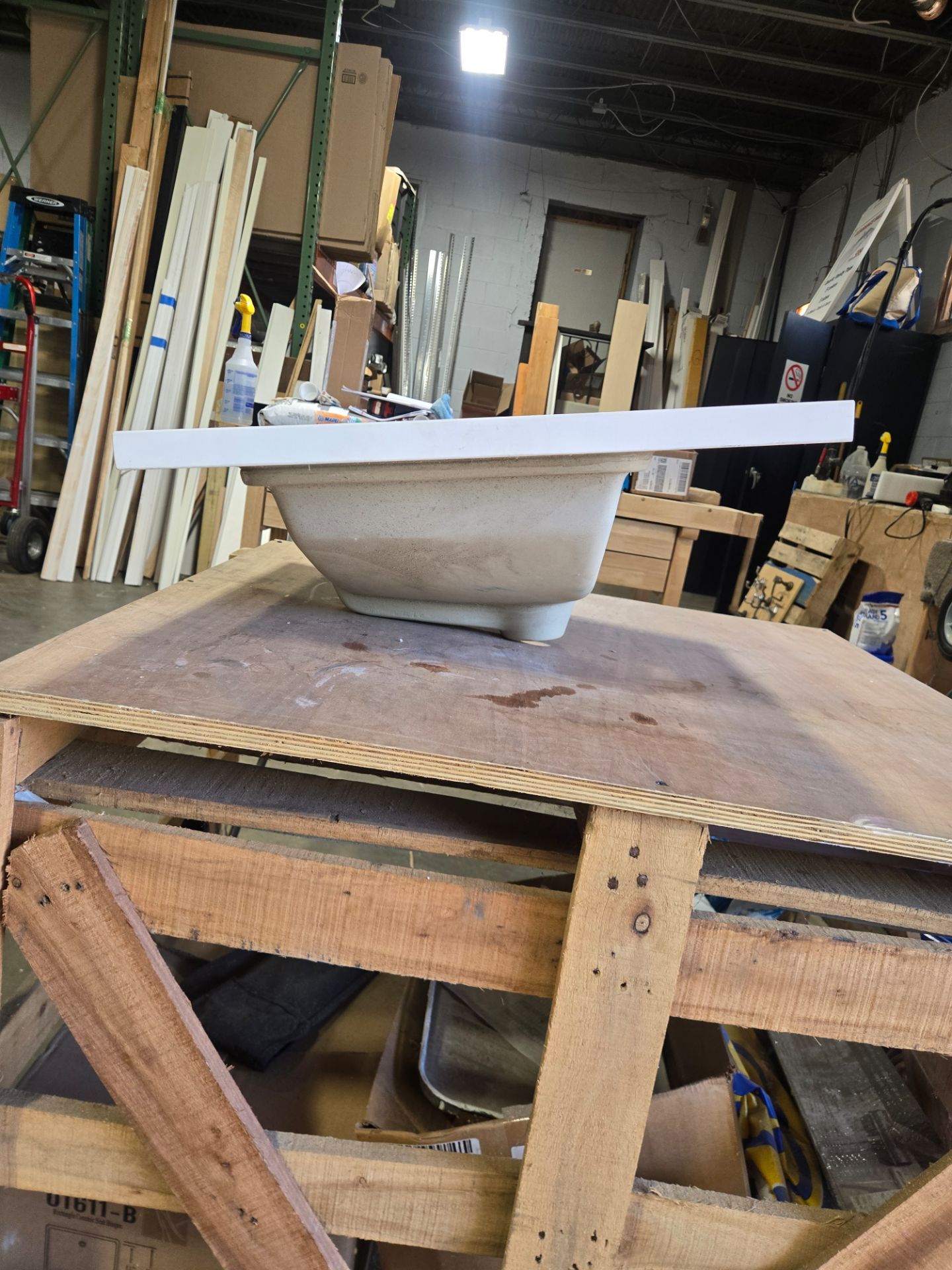 New white Quartz countertop with mounted porcelain sink - photo 2