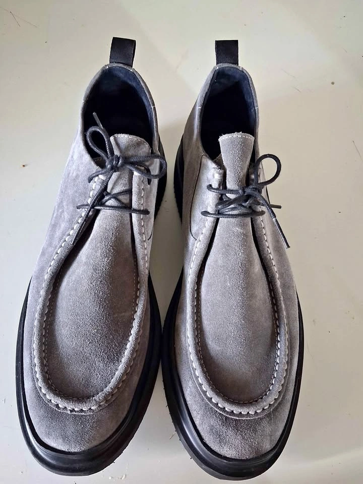 Italian Made Gray Suede Lace-up Shoes EXTRALIGHT Sole Size 45