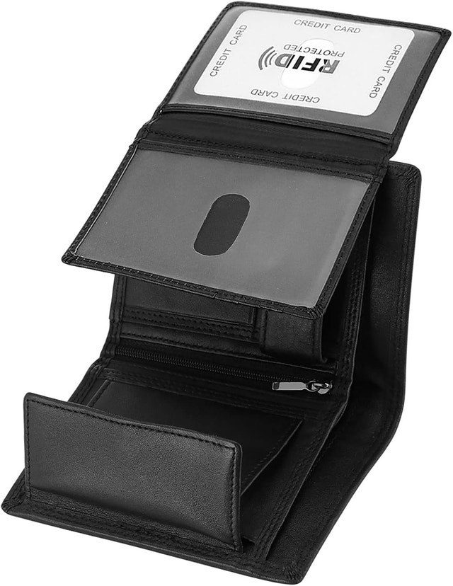 Trifold Billfold RFID Blocking Cowhide Leather Wallet Men 10 Car