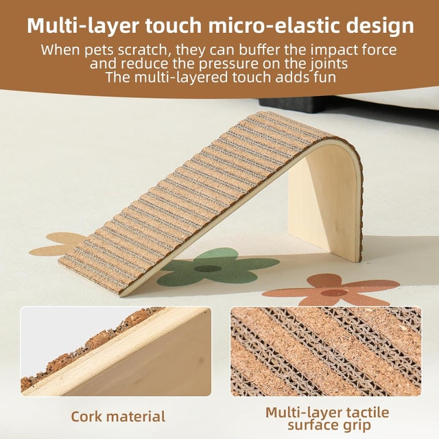 Natural Cork L-Shaped Cat Scratcher, Eco-Friendly Corrugated - photo 4