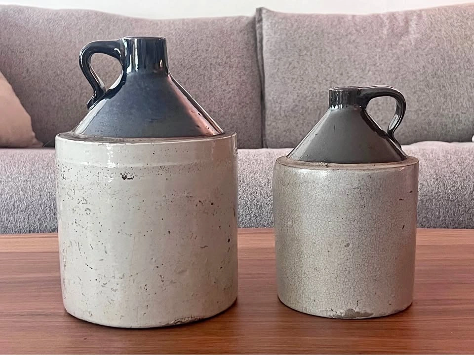 Antique American Stoneware Whiskey Jugs - Pair