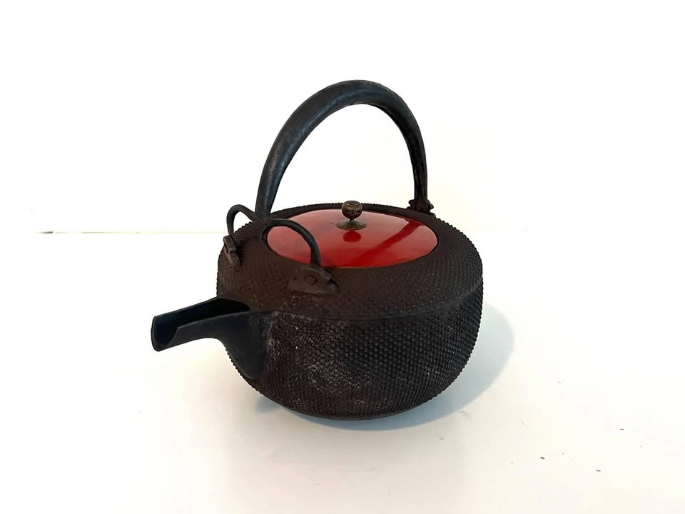Japanese Iron Tetsubin with Red Lacquer Lid, c. 1900