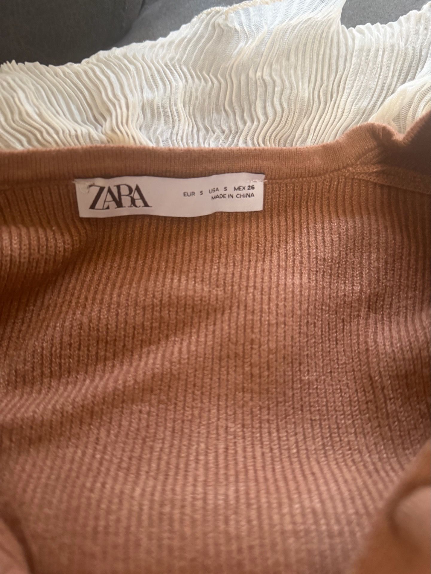 Zara Brown/White Knit Cardigan Sweater Ruffle Collar Women's S - photo 2