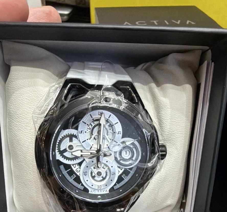 Activa x Invicta Quartz Analog Watch 44mm Black Case White Rubbe
