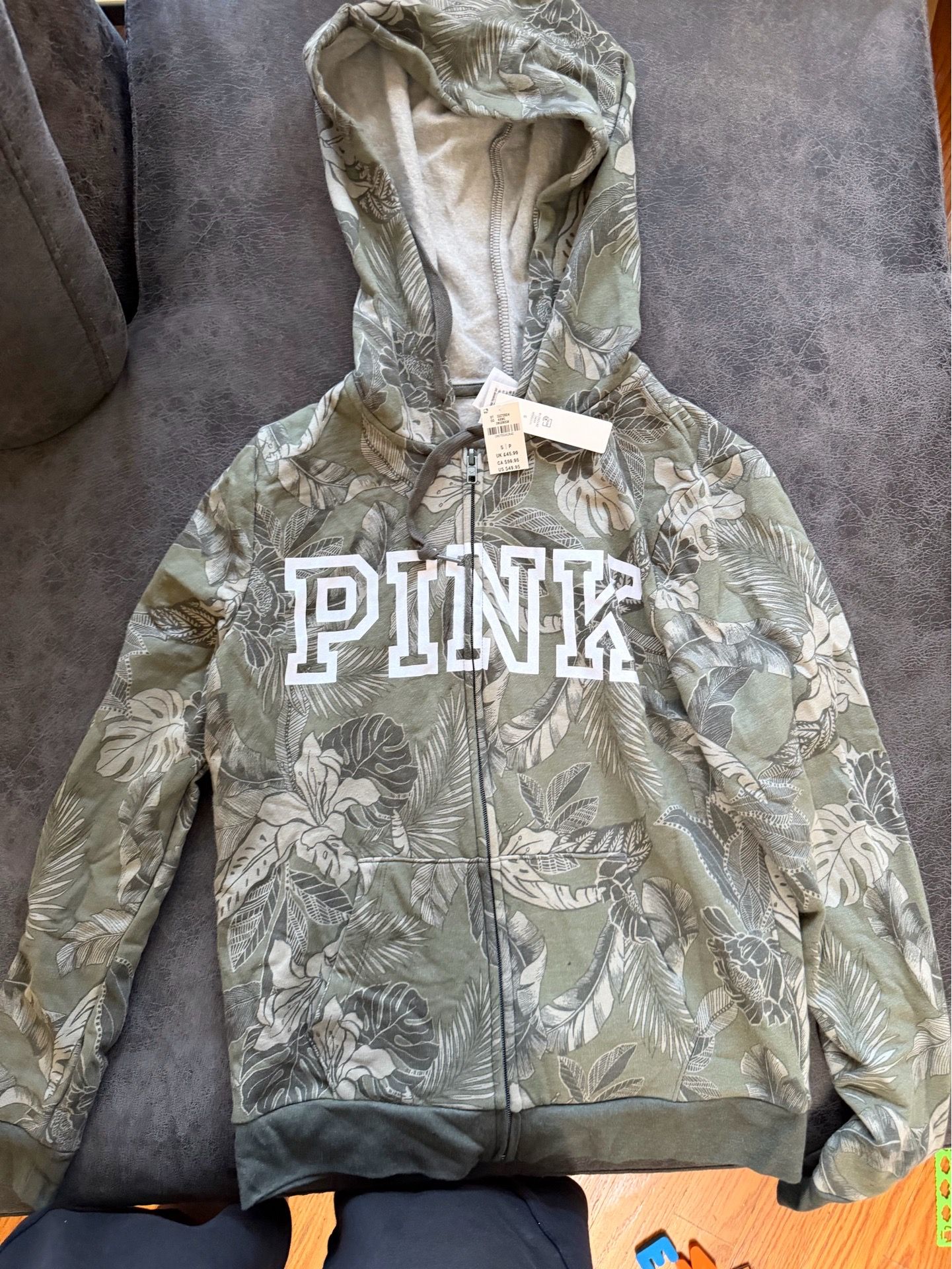 Victoria's Secret PINK Women's S Green Tropical Floral Hoodie