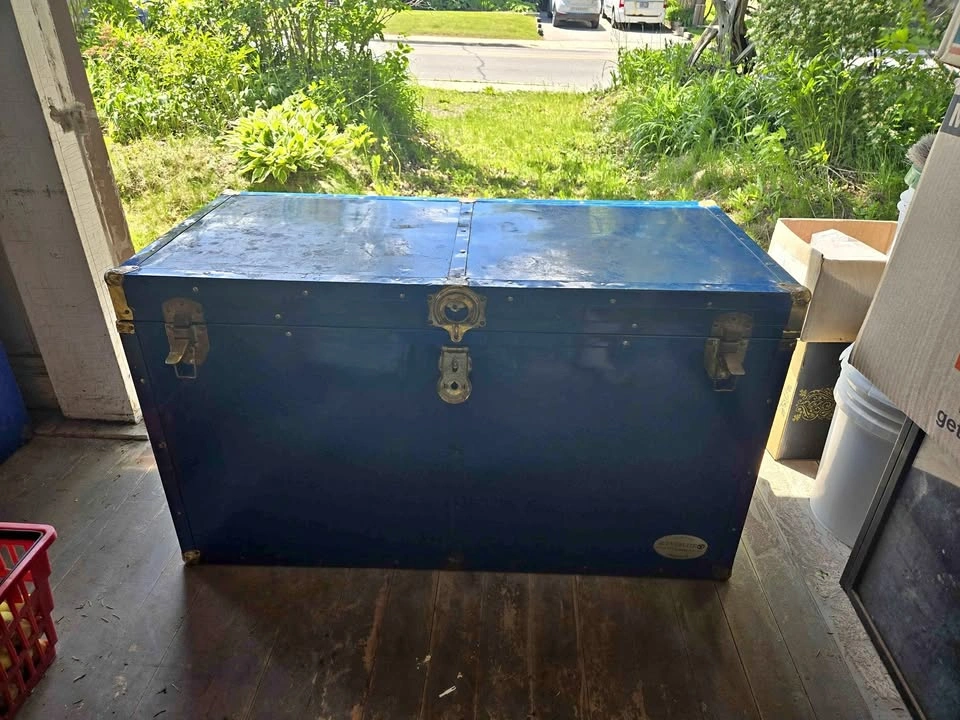 Blue Metal/Cedar Steamer Trunk