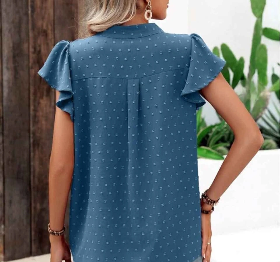 Blue Flutter Sleeve Blouse - photo 2