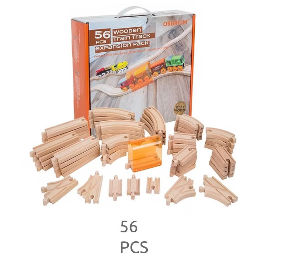 56 Piece Wooden Train Track Expansion Pack with Tunnel - photo 2