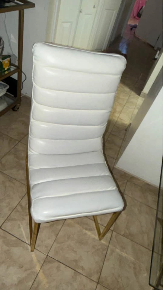 Glass Dining Table with 4 White & Gold Chairs - photo 3