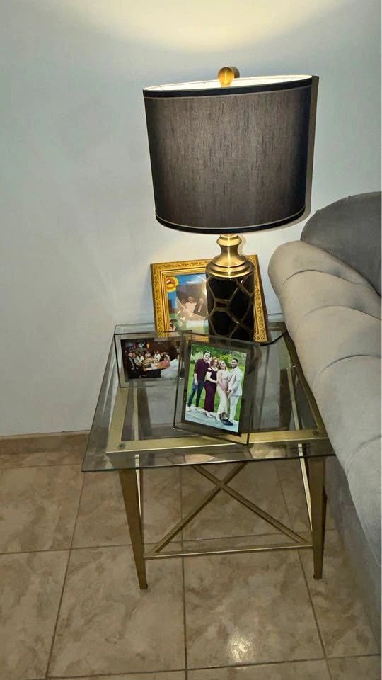Gold metal glass top end table (2)