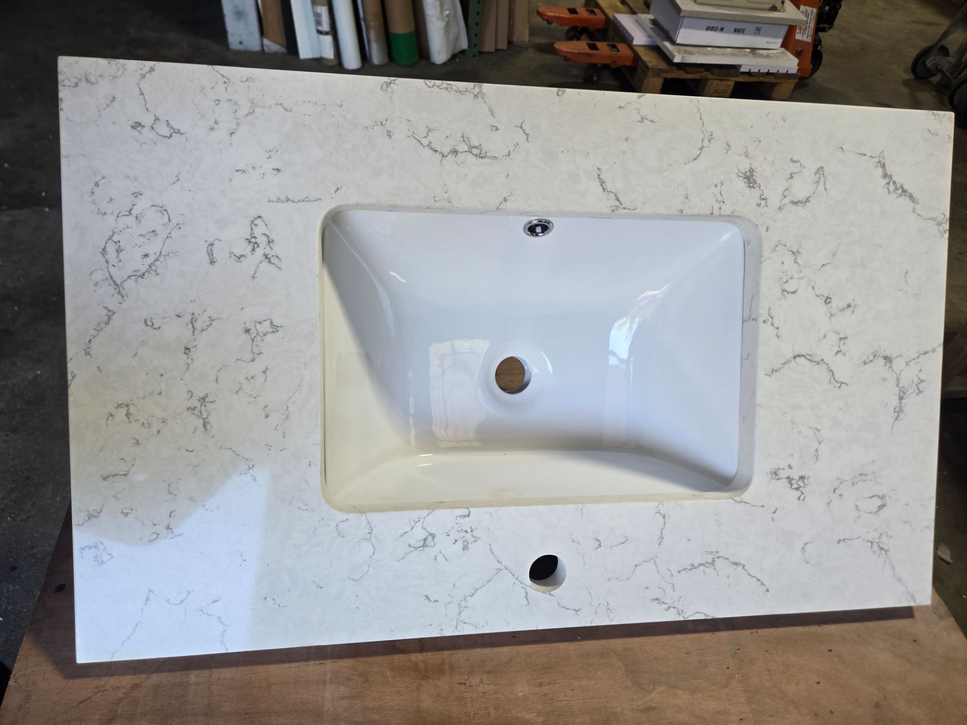 Carrera quartz countertop with mounted sink