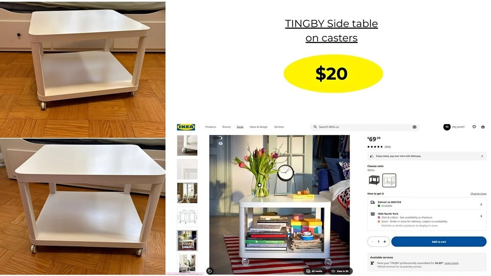 Side table on casters