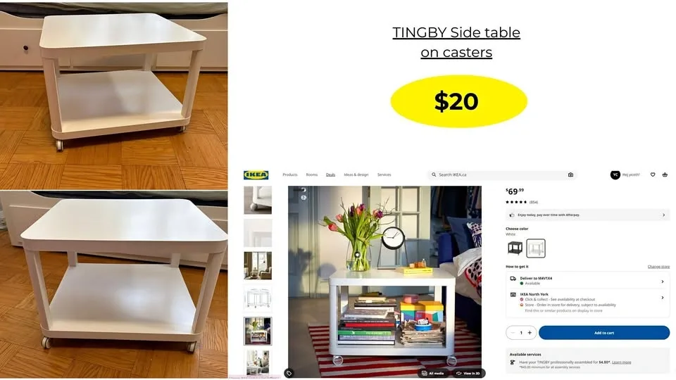 Side table on casters