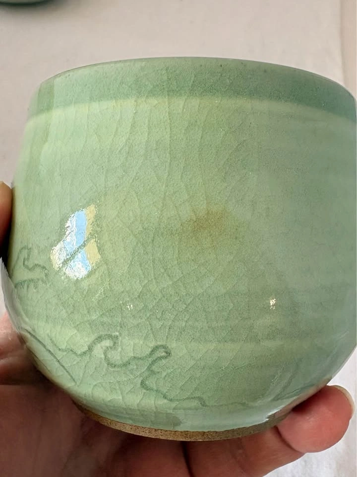 Korean Celadon Crane Design Butter Crock - photo 5