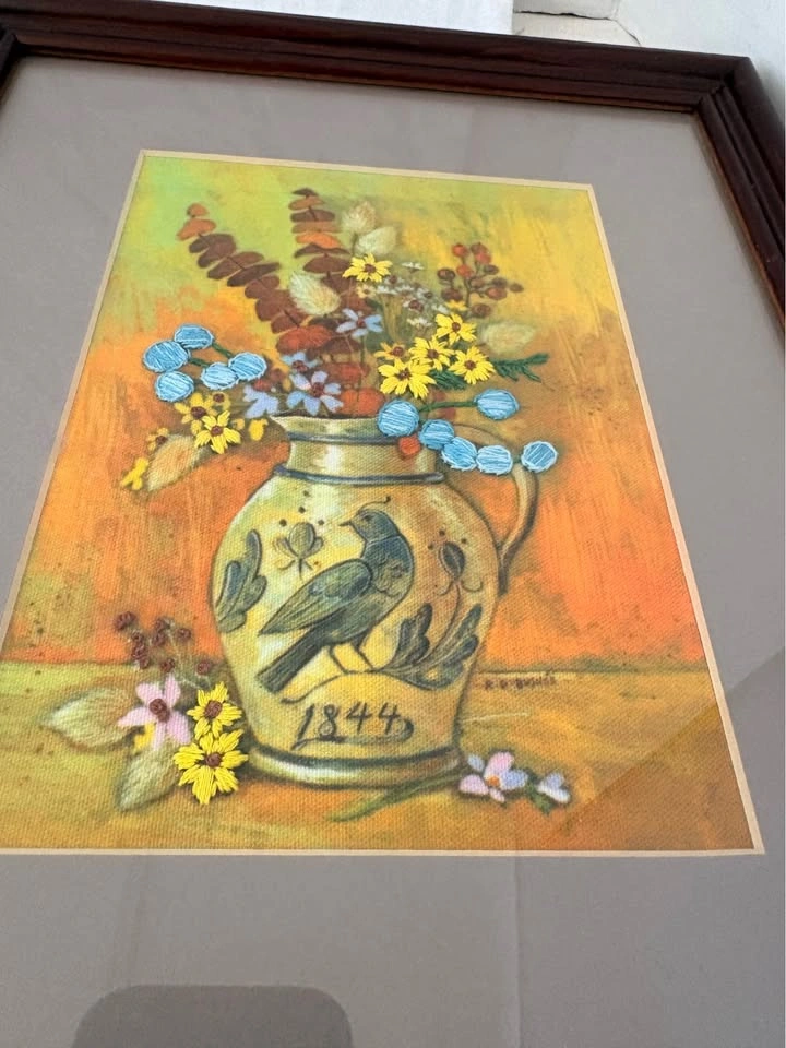 70’s Farmhouse Embroidered Orange Stitching Wall Art Set - photo 5