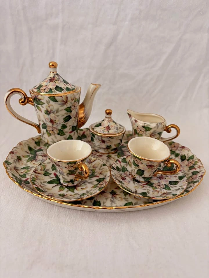 Cute Floral miniature tea set gold trim - Downtown - Moving Sale