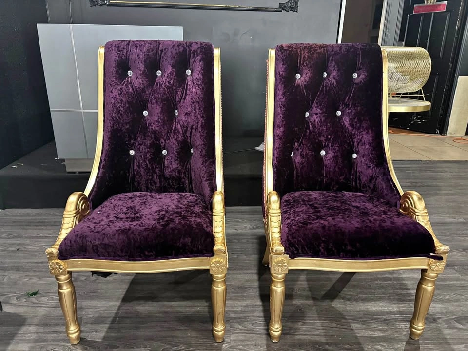 Pair of Purple Velvet and Gold Baroque Style Chairs