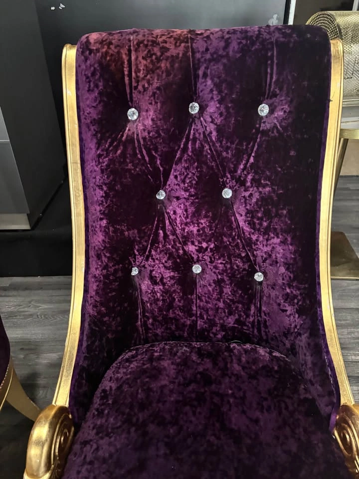 Pair of Purple Velvet and Gold Baroque Style Chairs - photo 2