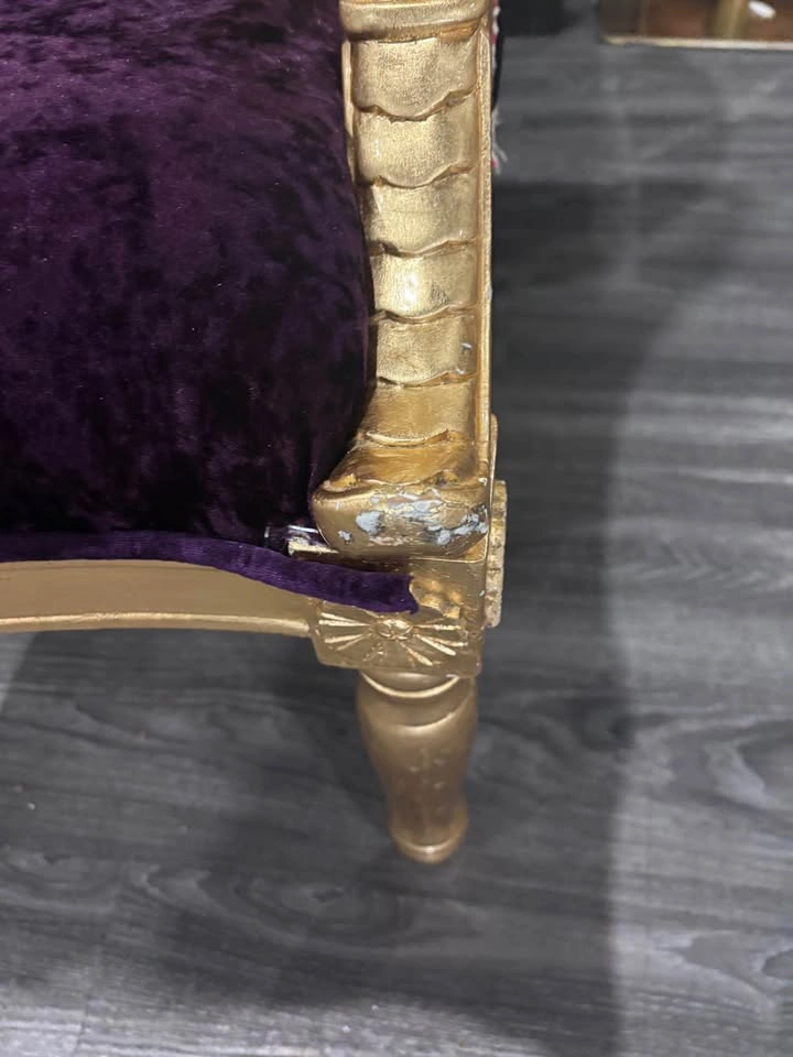 Pair of Purple Velvet and Gold Baroque Style Chairs - photo 3