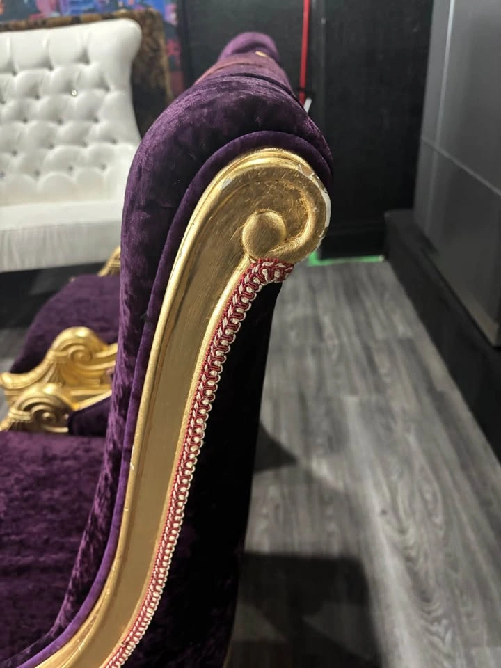 Pair of Purple Velvet and Gold Baroque Style Chairs - photo 4