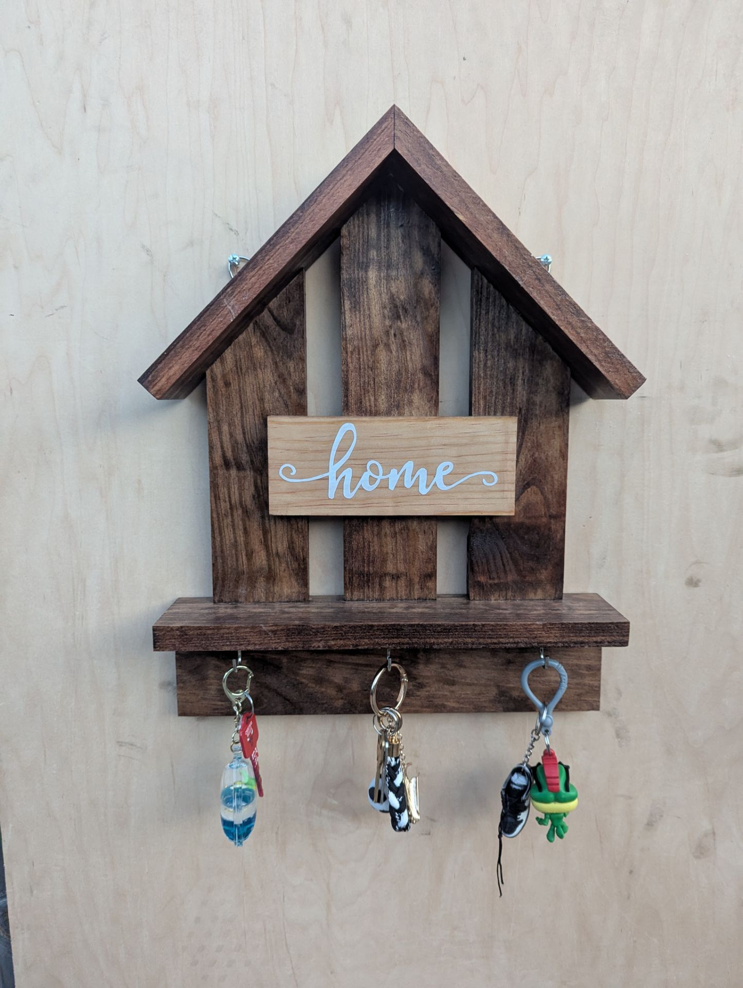 Rustic Wooden Wall Key Holder - Handmade House Shape