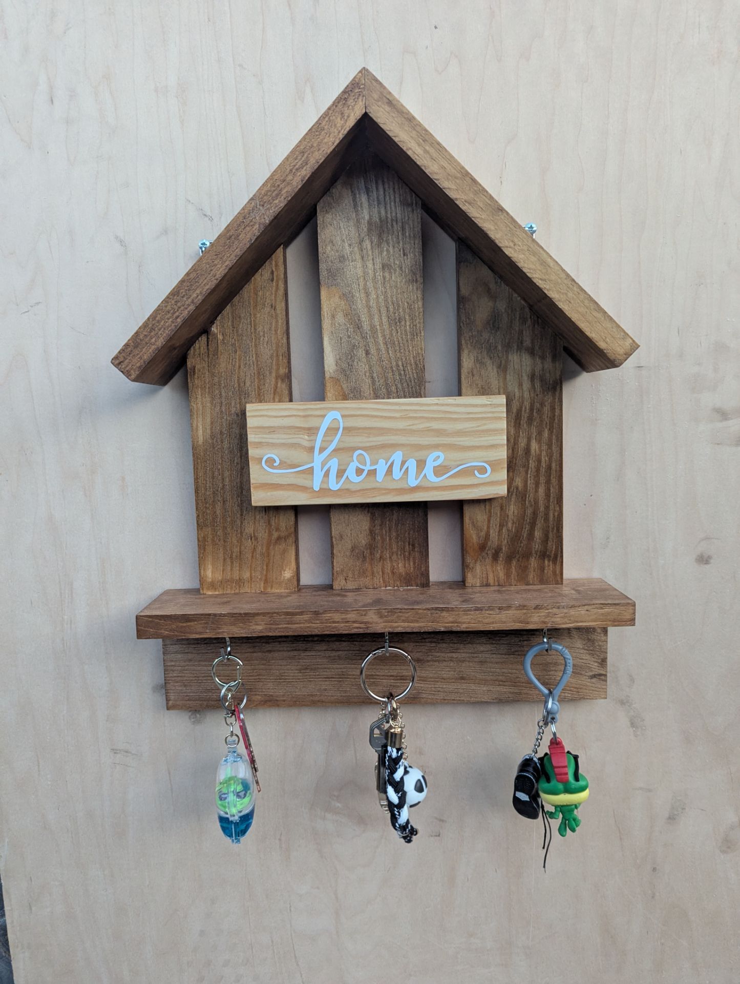 Rustic Wooden Wall Key Holder - Handmade House Shape - photo 2