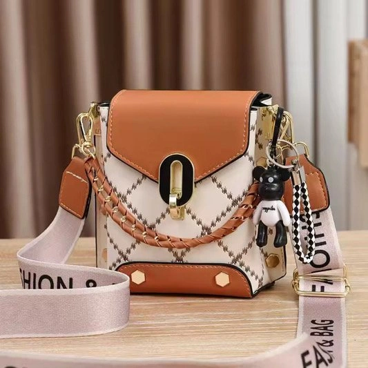 Crossbody Bag with Braided Handle and Teddy Bear Charm