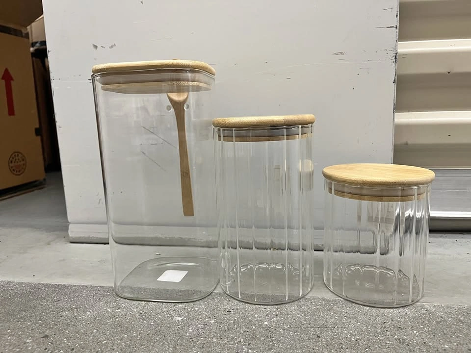 Set of 3 Glass Canisters with Bamboo Lids – Kitchen Organization