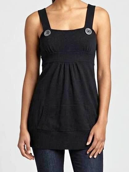 Black Tank Top with Button Detail - Small