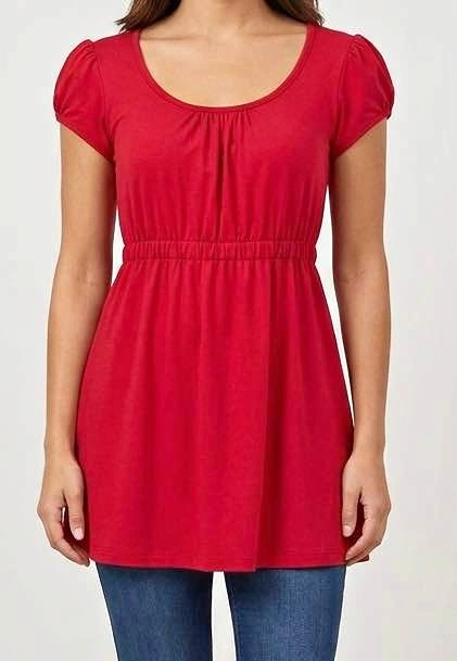 Red short-sleeve gathered waist tunic - Size 2