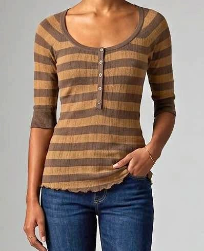 Brown and tan striped henley shirt