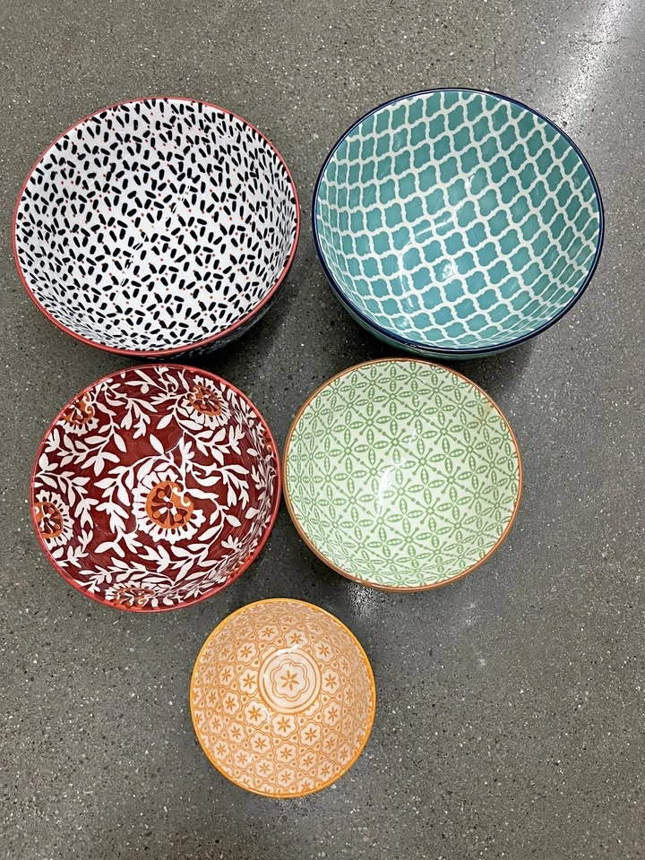 Set of 5 Patterned Ceramic Bowls – Vibrant Kitchenware