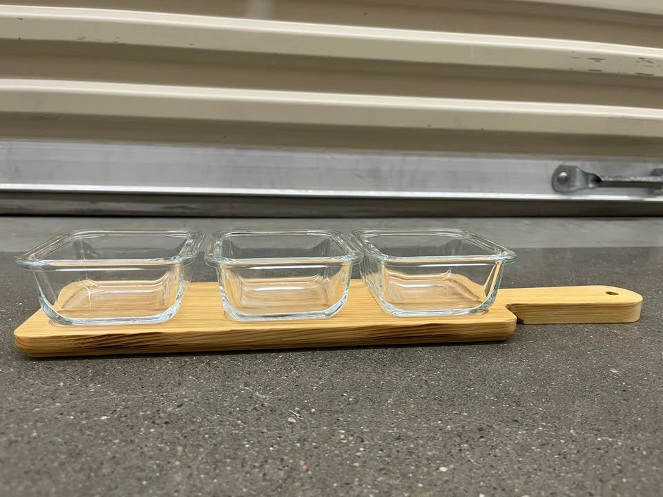 Glass Condiment/Appetizer Serving Set on Bamboo Board - photo 2