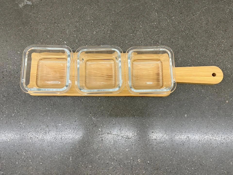 Glass Condiment/Appetizer Serving Set on Bamboo Board - photo 3