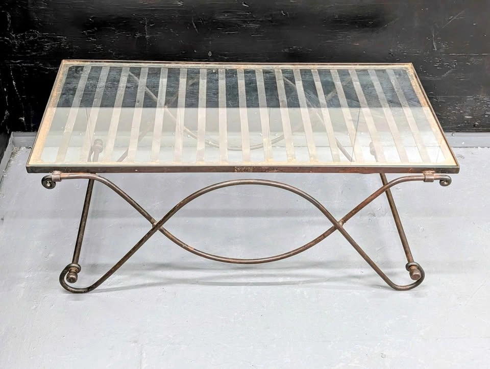 Glass Top Metal Scroll Coffee Table – 40” x 20”