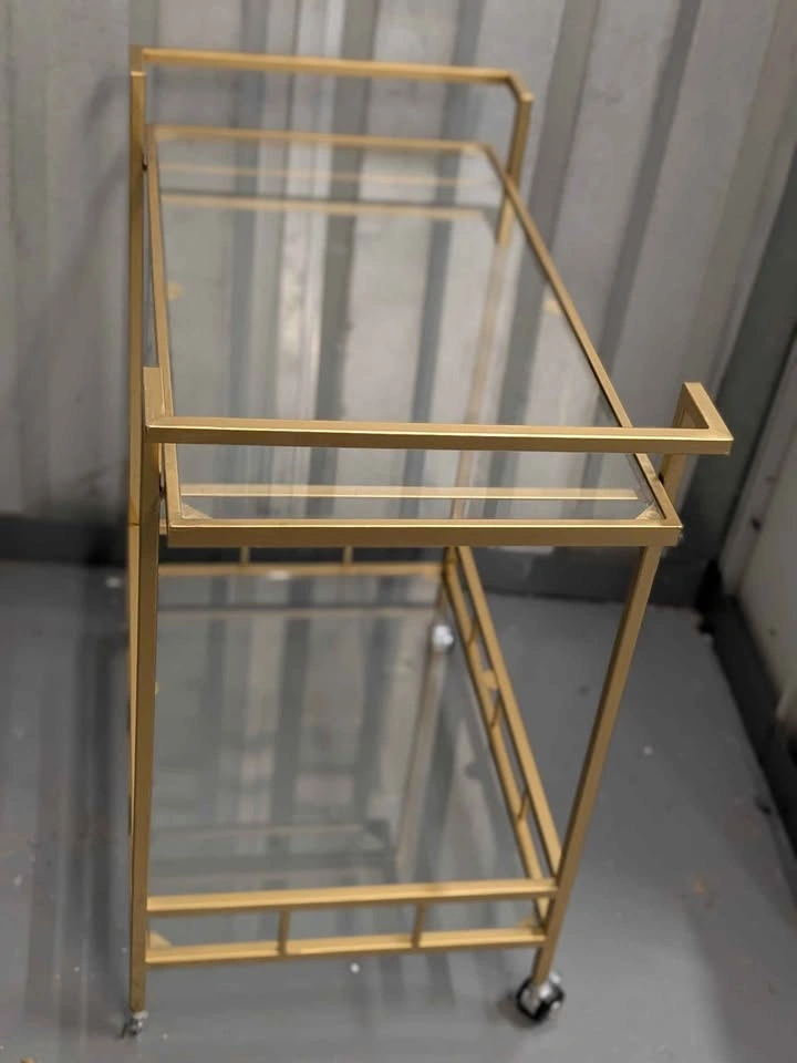 Gold Glass Bar Cart / Serving Cart – Missing Wheels - photo 2