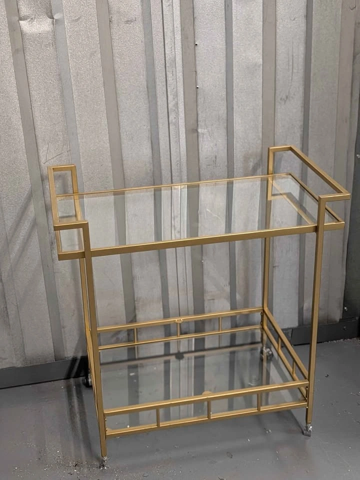 Gold Glass Bar Cart / Serving Cart – Missing Wheels - photo 3