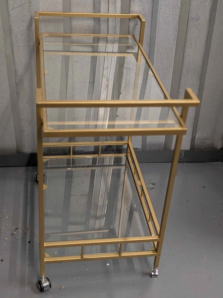 Gold Glass Bar Cart / Serving Cart – Missing Wheels - photo 4