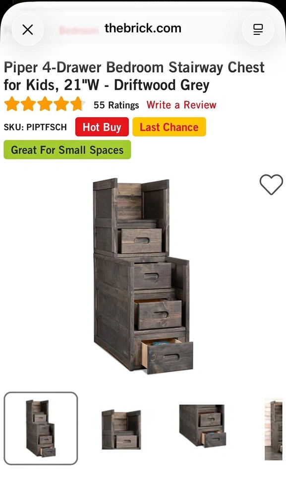 Piper 4-Drawer Stairway Chest – Driftwood Grey