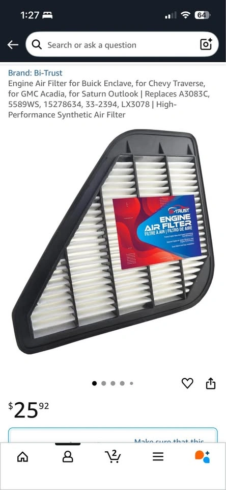 Engine Air Filter for Buick Enclave