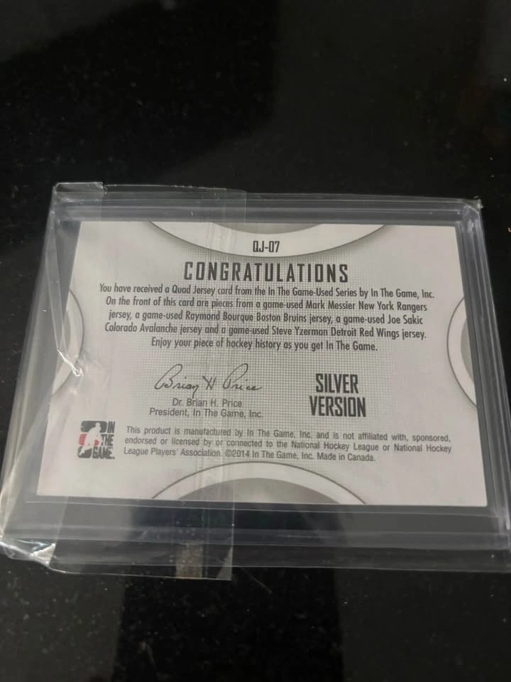 2014 Quad Jersey Silver Version /60 Messier/Sakic/Bourque/Yzerma - photo 2