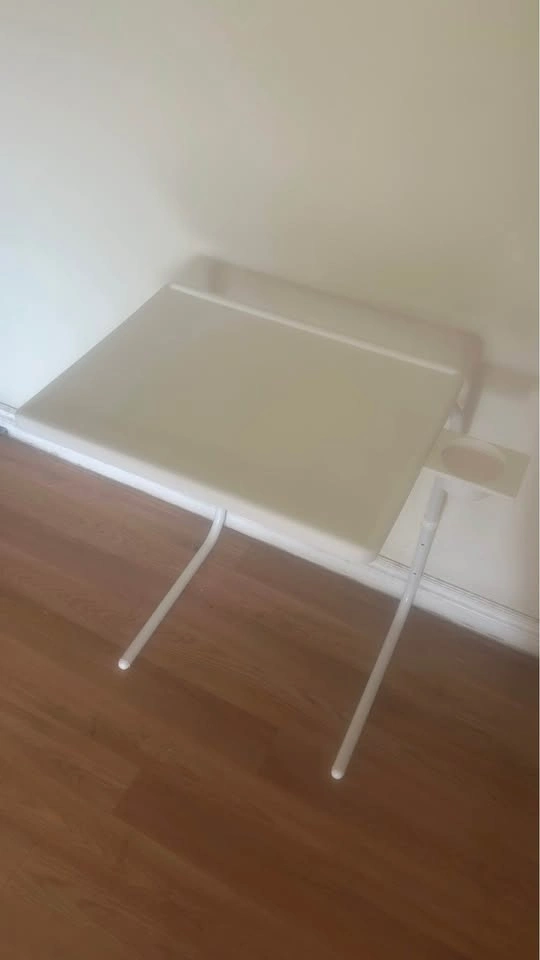 White Folding TV Tray Table with Cup Holder
