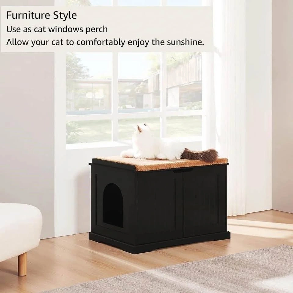 Hidden Cat Litter Box Cabinet / Cat House – Black - photo 3