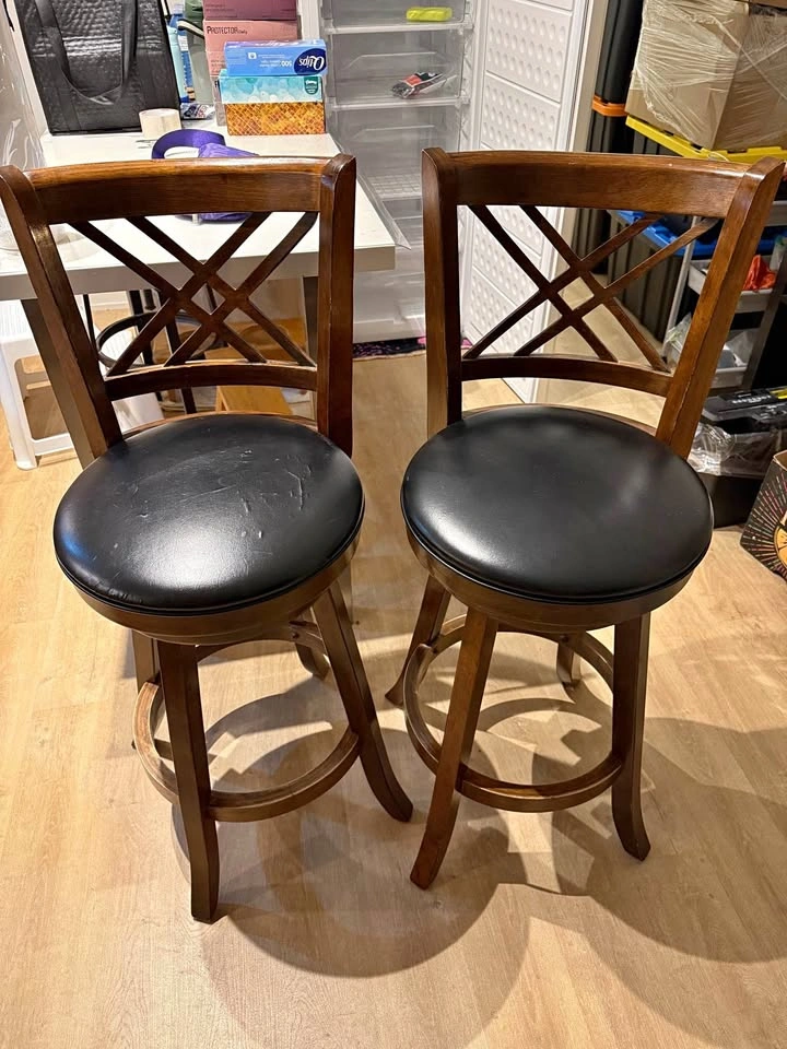 Pair of Swivel X-Back Bar Stools