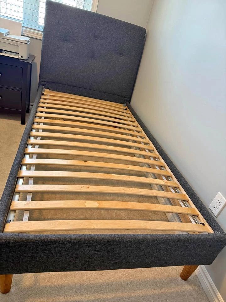 IKEA Twin Upholstered Bed Frame with Tufted Headboard