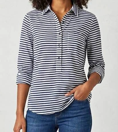 Blue and White Striped Pullover Shirt XS