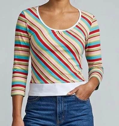 Striped 3/4 Sleeve Top XS
